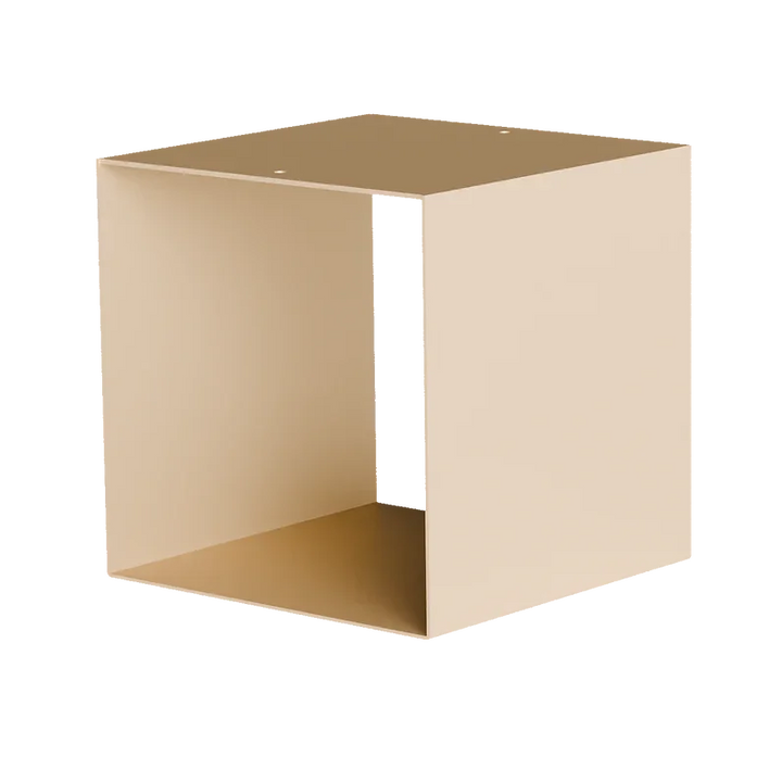 Beiger, minimalistischer Metallwürfel Hocker KETT basis diamond, modernes Designmöbel