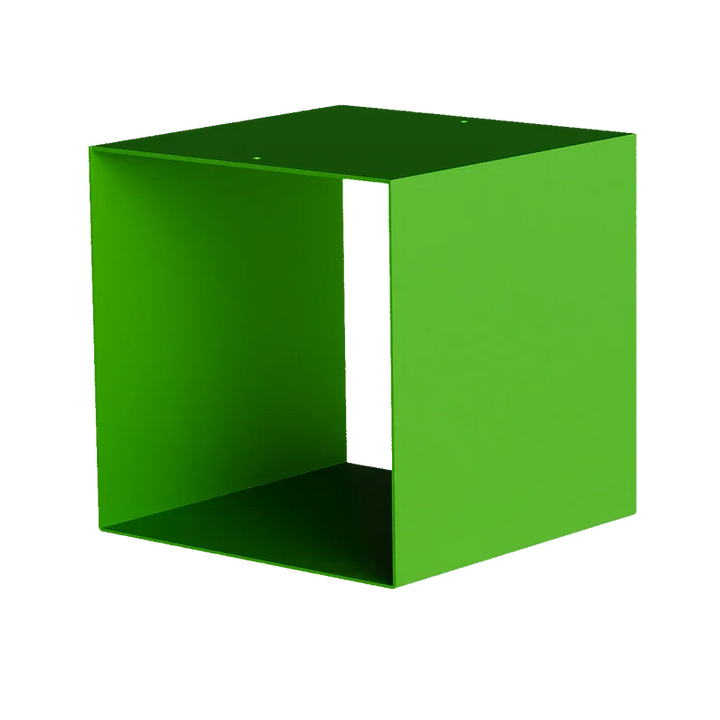 Grüner KETT Beistelltisch aus Metall in offener Würfelform, modern und minimalistisch