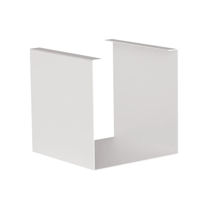 Weiße KETT Dachblende aus Metall, rechtwinklige Form, Produktfoto freigestellt