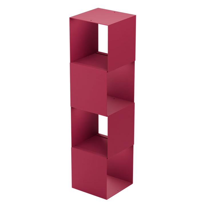Modernes Regal in Pink, stapelbare offene Würfel, minimalistisches Design