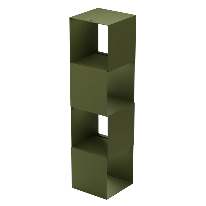 Grünes Regal aus Metall mit drei offenen Fächern, modernes KETT Set Reseda Design