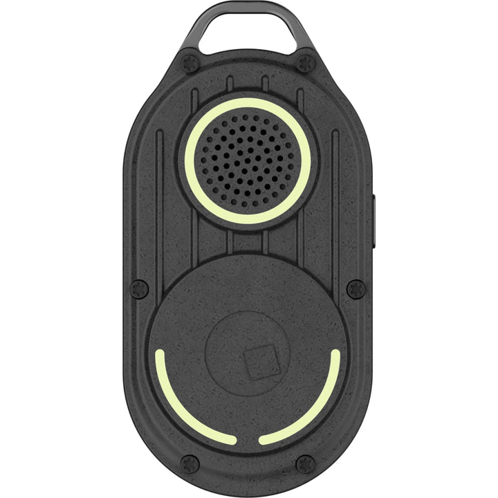 Schwarzer AirNotch Apple Bluetooth Tracker mit leuchtenden Akzenten, Vorderansicht