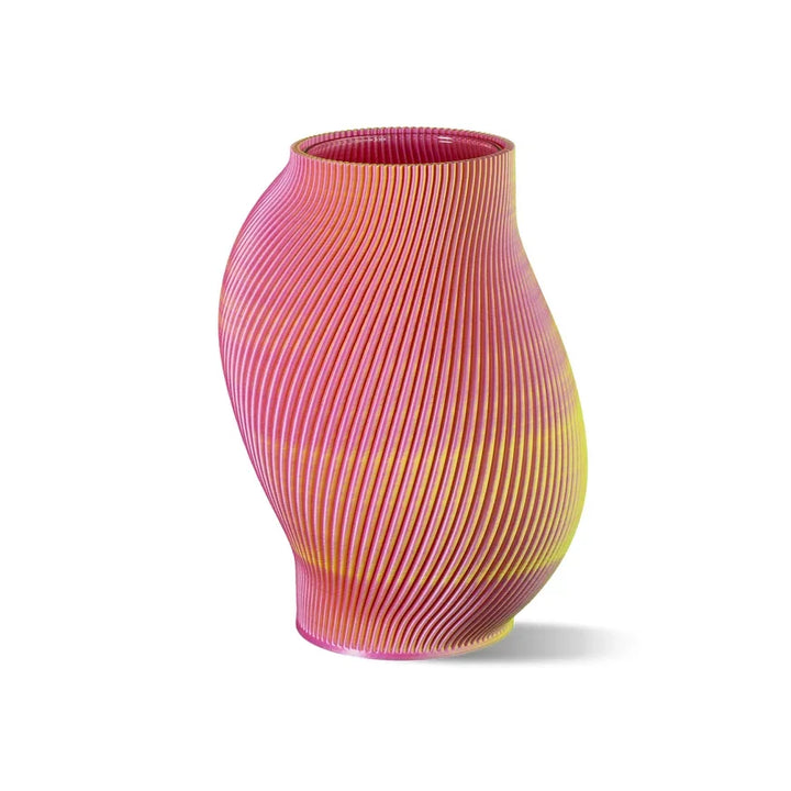 Moderne Vase mit gelb-rosa Streifen, wellige Form, Boyk 16 Cotton Candy Blend, Sheyn Design