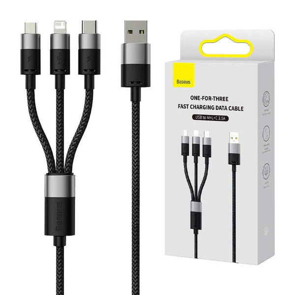 Baseus 3-in-1 USB Kabel USB-C Micro Lightning 1,2m schwarz mit Verpackung
