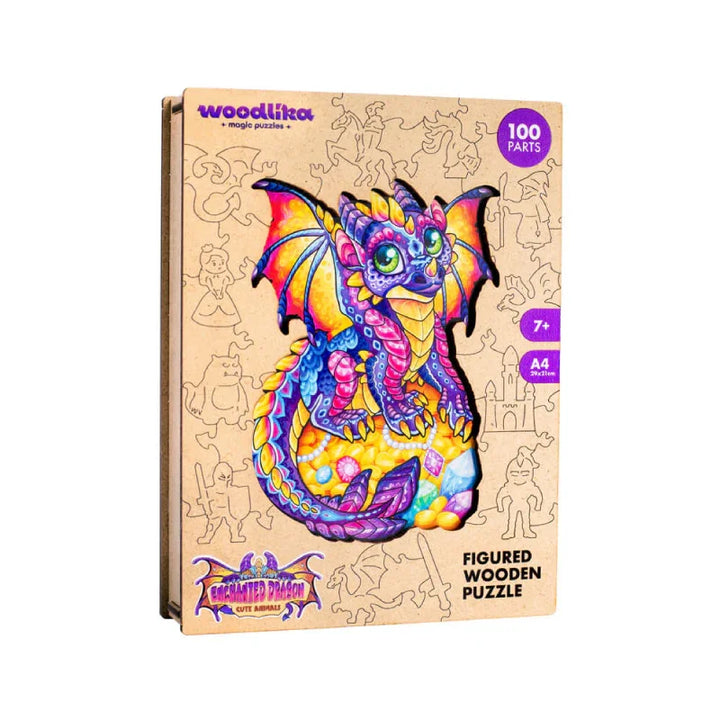 Bunte Puzzle-Box mit niedlichem Drachenmotiv, Holzpuzzle, 100 Teile, Geschenk für Kinder