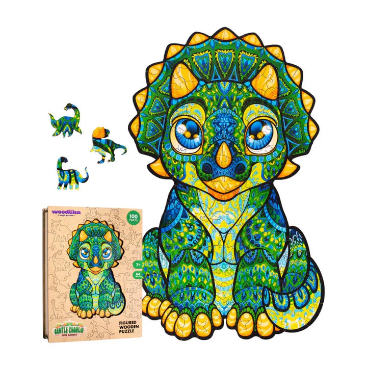 Buntes Triceratops Holzpuzzle, 100 Teile, kindgerechtes Dinosaurier-Puzzle Set.