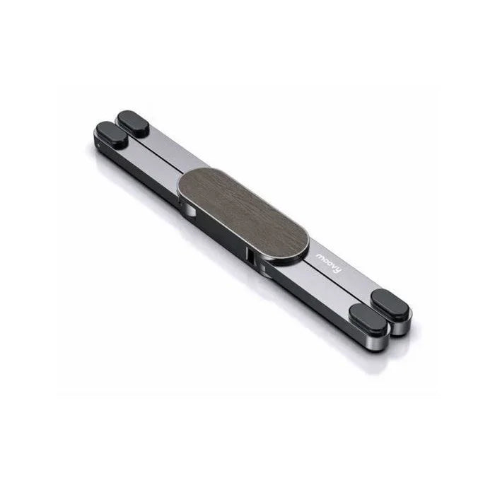 Kompakter Moovyspider Handy-Tablet-Ständer aus Metall auf weißem Hintergrund