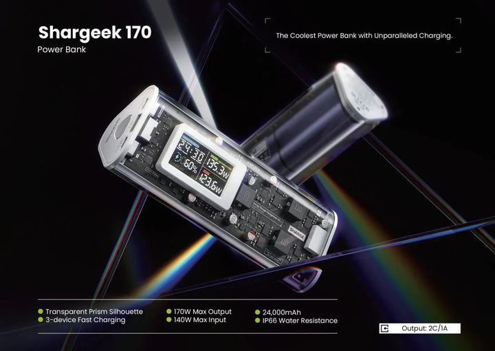 Shargeek 170 Powerbank mit durchsichtigem Gehäuse, Display und futuristischem Design