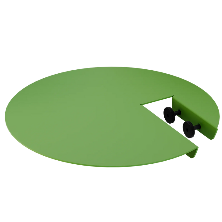 Grüne runde Tischplatte mit Ausschnitt und schwarzen Schrauben, Ersatzteil für Möbel