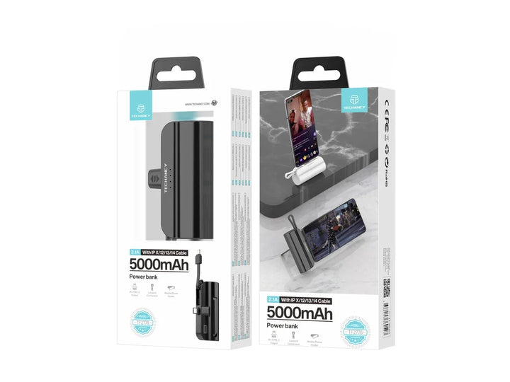 TECHANXY 5000mAh Powerbank Verpackung, schwarzer mobiler Akku, Smartphone-Halter
