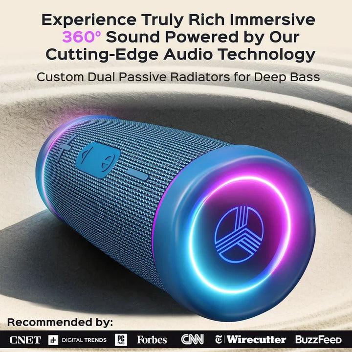 Treblab HD77 blauer Bluetooth-Lautsprecher mit LED-Ring und Text zu 360° Sound