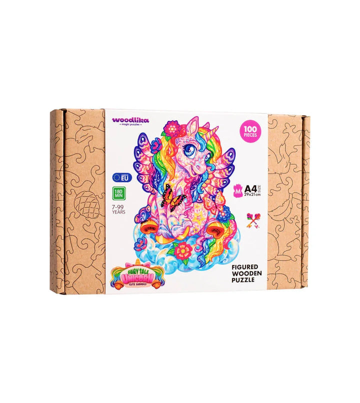 Bunte Einhorn Puzzle Verpackung aus Karton, 100 Teile, fantasievolles Motiv, Holzpuzzle für Kinder