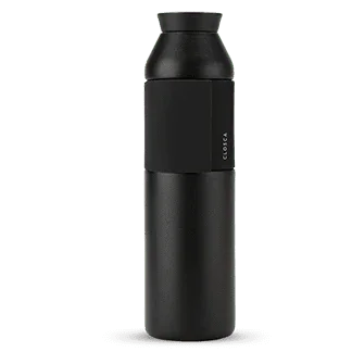 Schwarze Closcá Trinkflasche aus Edelstahl, modernes Design, isolierte Wasserflasche