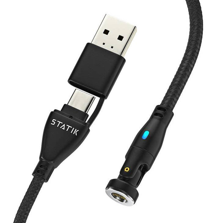 STATIK USB Ladekabel mit Nylonummantelung und magnetischem Anschluss, schwarzes Kabel